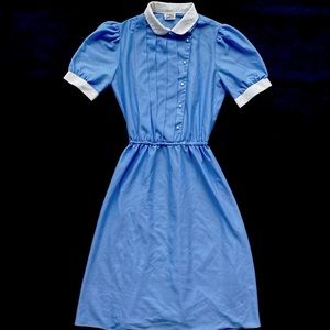VINTAGE Classy Blue Peter Pan Collar Mid-Length Dress XXS